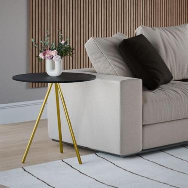 Imagem de Mesa Lateral Decorativa Gabriela Base Dourada Tampo Redondo Preto - Up