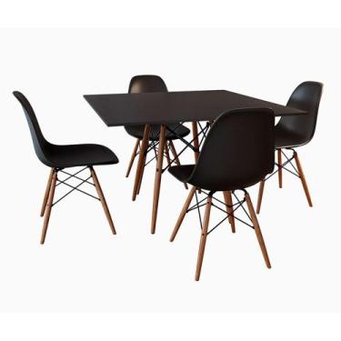 Imagem de Jogo de Mesa Eames Tampo Quadrado Preto 90cm 4 Cadeiras Pretas - Up Ho