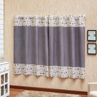 Imagem de Cortina Infantil Criança Estampada Unisex Cinza Bichinhos - Beatriz En