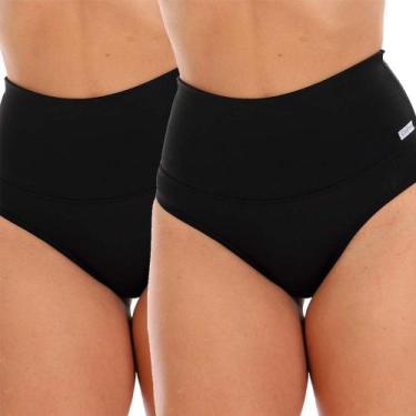 Imagem de Kit 2 Calcinha Cinta Fristyle Microfibra Preto Cós Alto Modeladora, G