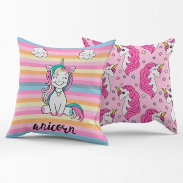 Imagem de Par de Almofadas Cheias Unicórnio Listrado Pink 45cm x 45cm - Enchimen