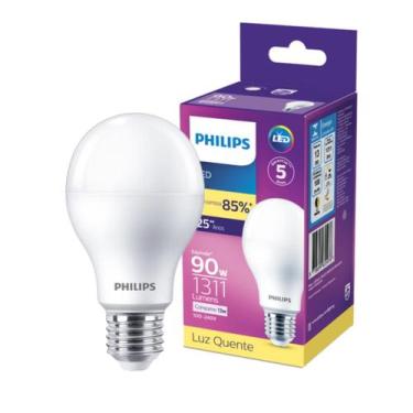 Imagem de Kit 10 Lampada Led Bulbo Philips 13w Branco Quente 3000K E27
