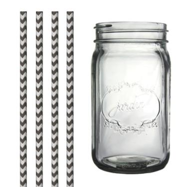 Imagem de Dress My Cupcake Pote de conserva transparente vintage Jardin com canudos chevron preto, 946 ml