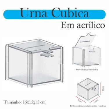 Imagem de Urna Acrílico Sorteio Caixa Sugestões Cubo Cofre 15 X 15 Cm - Indústri