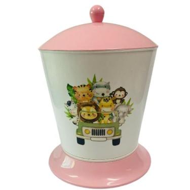 Imagem de Lixeira Infantil para Quarto - Dóia Kids, Safari Juntos/Tampa Rosa