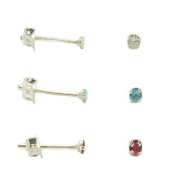 Imagem de Conj. 3 Brinco Zirconia Redondo Colorido Prata Legitima 925 - Lojas La