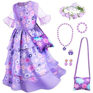 Imagem de Vestido Fantasia Encanto Mirabel Isabella Pepa – Vestido de Princesa Família Mágica para Meninas Aniversário Dia das Bruxas com Acessórios, Kv03, 6-7 Anos