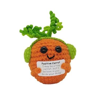 Imagem de qyqkfly 1 Pcs Mini Cute Funny Positive Life Bunny Creative Knitted Animal Holding Card Crochet Easter Birthday Christmas Girls Gift (Short Carrot with Earphone)