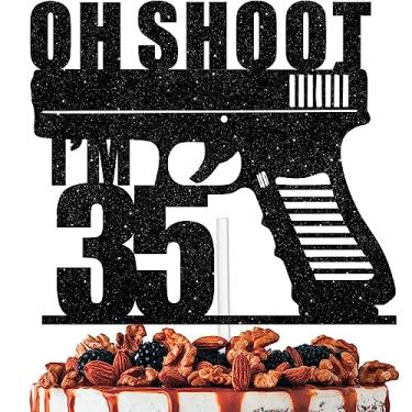 Imagem de Black Glitter Oh Sh**t 35 Cake Topper for Funny Military Weapon Theme Party Decorations Men Boys Happy 35th Birthday Cake Decor Supplies