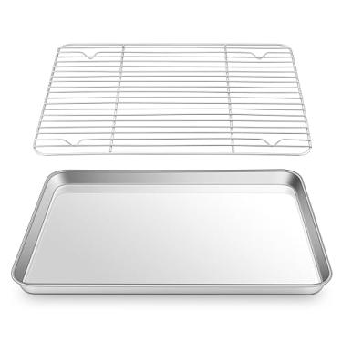 Imagem de Assadeira com conjunto de rack, torradeira de aço inoxidável Joyfair e suportes de resfriamento para biscoitos/gelatinas/bacon/carne, metal comercial e livre de ferrugem, lavável na lava-louças (40,6