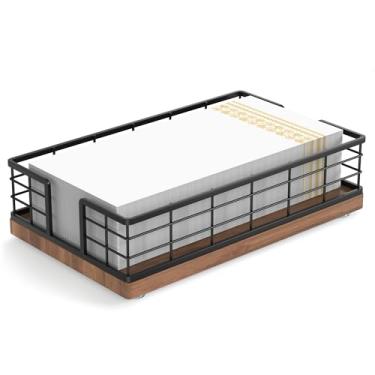 Imagem de Wican Suporte de toalha de hóspede bandeja para banheiro, suporte de guardanapos de carvalho e ferro para lavabo mesa de jantar cesta de madeira para toalhas de mão de papel descartáveis preto e