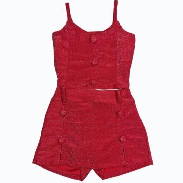 Imagem de Conjunto Short Saia Cropped Menina Roupa Festa Lurex - 2L Kids, Vermel