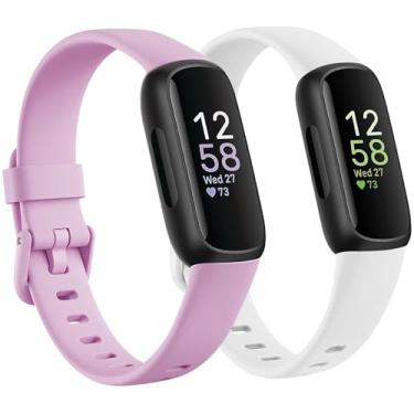 Imagem de Pacote com 2 pulseiras de substituição compatíveis com Fitbit Inspire 3 para mulheres e homens, macias, respiráveis esportivas, ajustáveis, Fitbit Inspire, pequenas de 14 a 18 cm, branca/roxa)