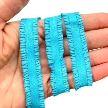 Imagem de Lmlliang Acabamento de renda elástica de 1,3 cm, fita de algodão elástico, acabamento elástico macio com babados para costura, lingerie, tangas e artesanato DIY e oferta de costura (turquesa)