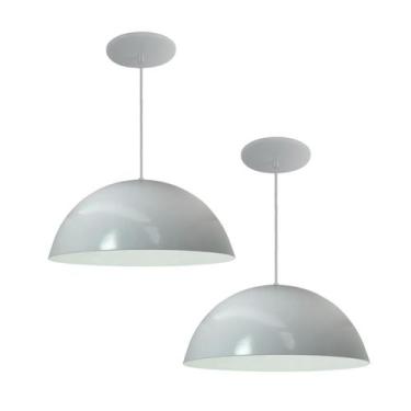 Imagem de Kit 2 Luminária Pendente Meia Lua 50cm Interior Branco Brilho Com Fiaç
