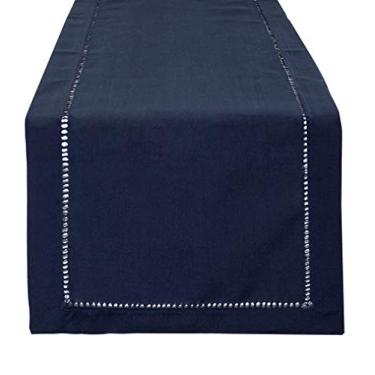 Imagem de Toalha de mesa Fennco Styles clássica de cor sólida com bainha costurada para mesa de jantar, jantares, casamentos, lavável na máquina Contemporâneo 14"x54" Table Runner Azul marinho