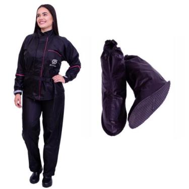 Imagem de Capa Roupa Conjunto Chuva Motoqueira Impermeável Nylon Feminina + Pola