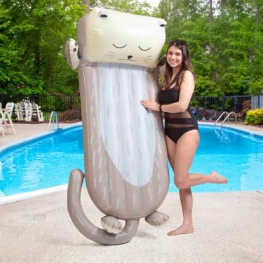 Imagem de Boia inflável de lontra gigante para piscina - mede mais de 1,5 m de comprimento - construída para relaxar com encosto de cabeça elevado - espreguiçadeira de natação para crianças e adultos - PVC