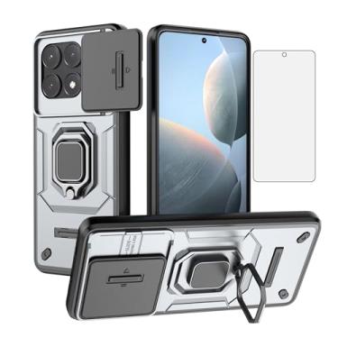 Imagem de Asuwish Capa de telefone para Xiaomi Redmi K70E/Poco X6 Pro com capa de câmera deslizante de vidro temperado protetor de tela suporte de anel suporte robusto fino protetor híbrido Redme K 70 70K E 6X