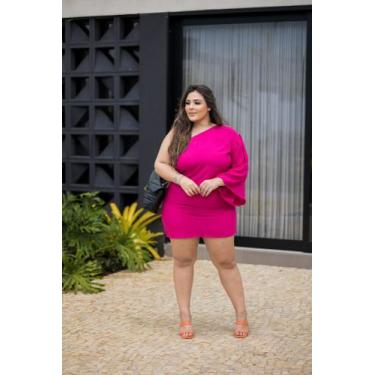 Imagem de Vestido Curto Vermelho Plus Size Mula Manca Manga Godê Ajustável Natal