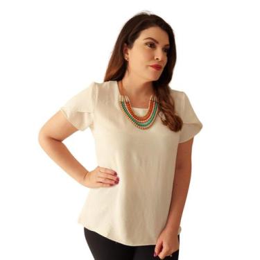 Imagem de Blusa Social Manga Curta Tulipa Feminina Lisa em Crepe Duna - MADALIH 