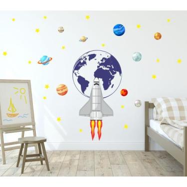 Imagem de Adesivo de Parede Foguete Globo Terrestre e Planetas - Colakoala Adesi