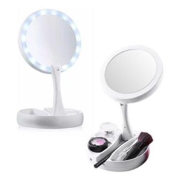 Imagem de Espelho Redondo Led zoom 10x Luz Dobrável Aumenta - ZEM