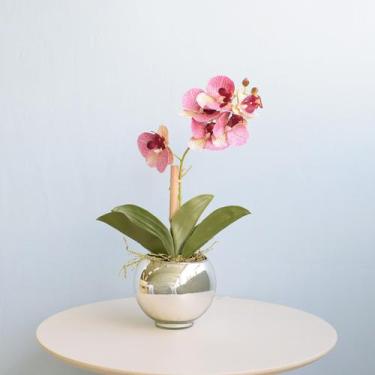 Imagem de Arranjo de Orquídea Artificial Branca no Vaso Prateado P - FORMOSINHA
