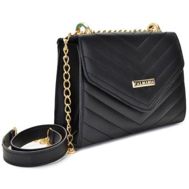 Imagem de Bolsa Baladinha Calmaria Preto Retang Alça Corrente Dourada, Preto