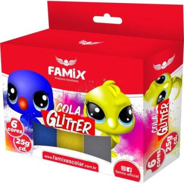 Imagem de Cola com Glíter Tubo 25G - 6 Cores Sortidas - - Famix
