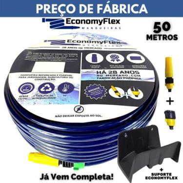 Imagem de Mangueira Doméstica EconomyFlex Azul 50 Metros c/ Suporte