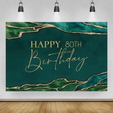 Imagem de DORCEV 3 x 2,1 m de fundo de mármore verde feliz aniversário de 80 anos, decoração de banner, decoração de festa de aniversário de 80 anos, verde esmeralda, material de festa, fundo fotográfico,