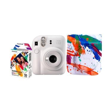 Imagem de Kit Câmera Instantânea Instax Mini 12 Branca com Pack 10 fotos e Bolsa Spray Art