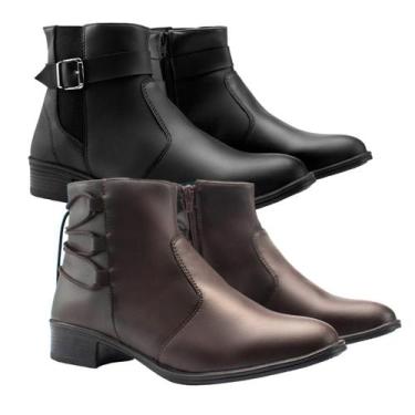 Imagem de Kit 2 Botas Coturno Feminina Bico Redondo Cano Curto Leve - Mr try sho