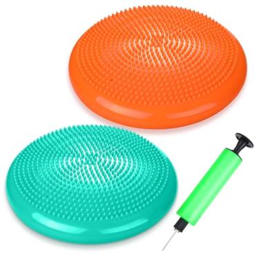 Imagem de Silipull 2 peças de almofada de balanço inflada para assento oscilante, disco de equilíbrio flexível com bomba de ar para fortalecimento da estabilidade do núcleo, melhorando a postura, exercício