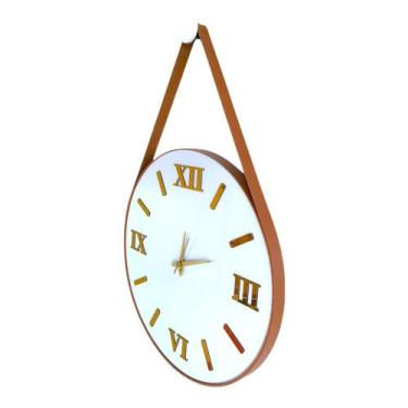 Imagem de Relogio de Parede 50cm Fundo Branco, Algarismos Romanos 3D Dourados, A