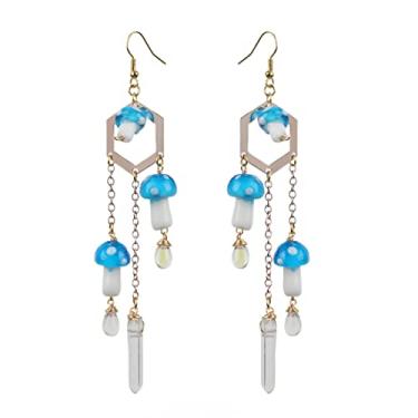 Imagem de ZKBKJSPZJB Brincos de cogumelo princesa // cogumelos. Brincos florestais. Brincos holográficos.., Latão