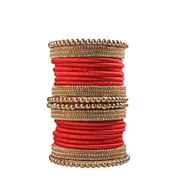 Imagem de CRAFT LOVE Conjunto de pulseiras de fio de seda com contas de strass, conjunto de pulseiras Dori de seda feitas à mão para mulheres e meninas, 2.8, Seda Strass, Strass