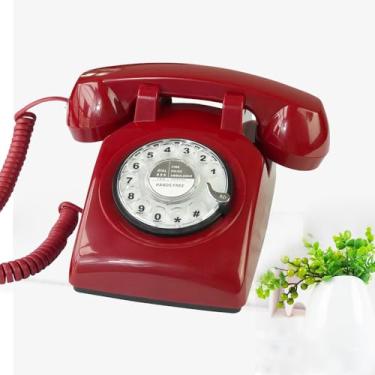 Imagem de TelPal Telefone vermelho retrô com fio clássico 1960 mostrador rotativo casa escritório telefone telefone celular sem mãos telefone fixo antigo para presente de idosos