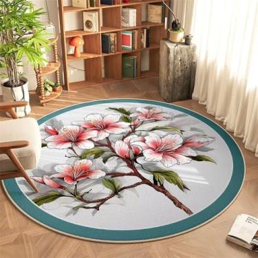 Imagem de HJZSZX Tapete redondo chinês para quarto, fácil de cuidar, tapete antiderrapante, planta, flor, carpete, FYR, sem fiapos, 10.160 x 160 cm (5,3 x 5,3 pés)
