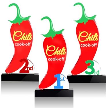 Imagem de Tkifoda 3 peças de troféus Chili Cook Off, medalhas de prêmios de acrílico Chili Pepper Trophy, prêmios Chili Cook Off para o 1º 2º 3º lugar Concurso de Culinária de Chili, Suprimentos de Decoração