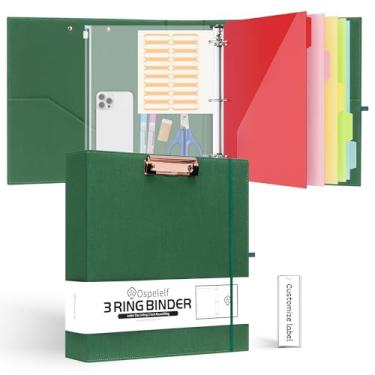 Imagem de Ospelelf Organizador de fichário com 3 anéis de 5 cm com bolsa com zíper, pranchetas de armazenamento de linho para tamanho carta (28 x 21,6 cm), 5 pastas de plástico com 10 bolsos, pasta escolar de