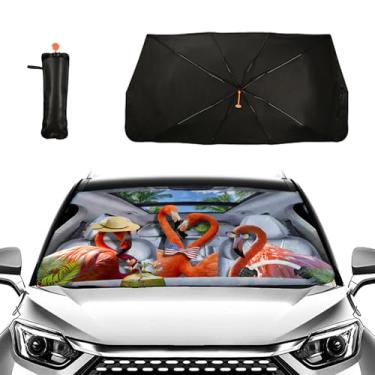 Imagem de Guarda-sol de carro flamingo engraçado guarda-sol para-brisa para-sol dobrável para janela dianteira do carro para-brisa automotivo protege o carro dos raios solares calor