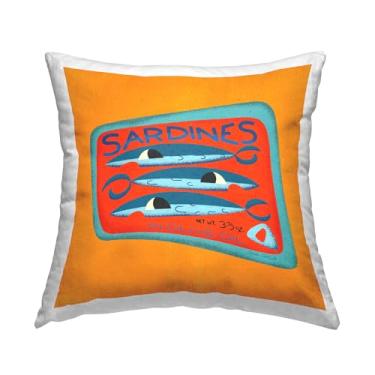 Imagem de Stupell Industries Almofada estampada para interior em lata de sardinha em tons brilhantes por Carrie Cantwell, 45 x 18 cm, vermelha