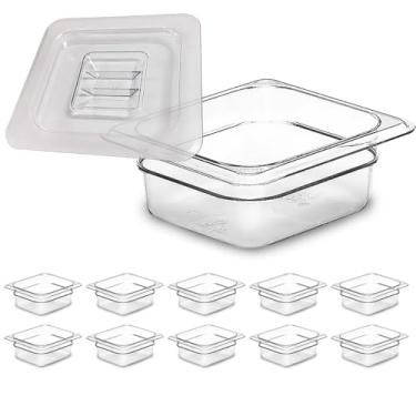 Imagem de 10 Cuba Gastronômica Bandeja Acrílica Gn 1/6 65mm E Tampa Profissional Açai Sorveteria Buffet