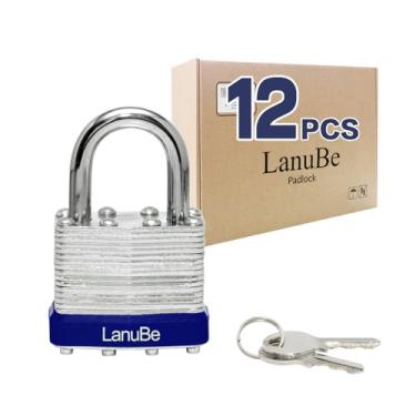 Imagem de LanuBe Cadeado com chave laminada (1-9/40.6 cm, 40 mm), fechaduras semelhantes com chave, manilha normal, pacote com 12