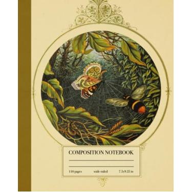 Imagem de Composition Notebook Wide Ruled: Vintage Butterfly & Bumblebee Illustration | Wide Lined Paper Journal for Teens, Kids, Adults | 110 Pages (7.5 x 9.25) | School Supplies