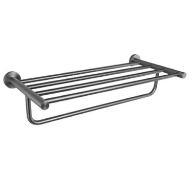 Imagem de Conjunto de acessórios para banheiro cinza Kit de acessórios de aço inoxidável Suporte de parede redondo Barra de mão Suporte de rolo de papel higiênico Gancho para toalha de roupão, toalheiro