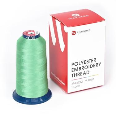 Imagem de Linha de bordado verde Richword 4000 m (4374Y) 40 WT fio de poliéster 100 cores selecionadas para várias agulhas comerciais e máquina de bordar de agulha única 1036