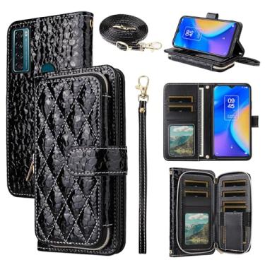 Imagem de Furiet Argyle Capa carteira para TCL 20 SE 6,82 com tiracolo/alça de pulso luxuosa de couro PU suporte com zíper bolsa à prova de choque para celular TCL20SE Android 11 TLC 20SE T6710 6,8 polegadas